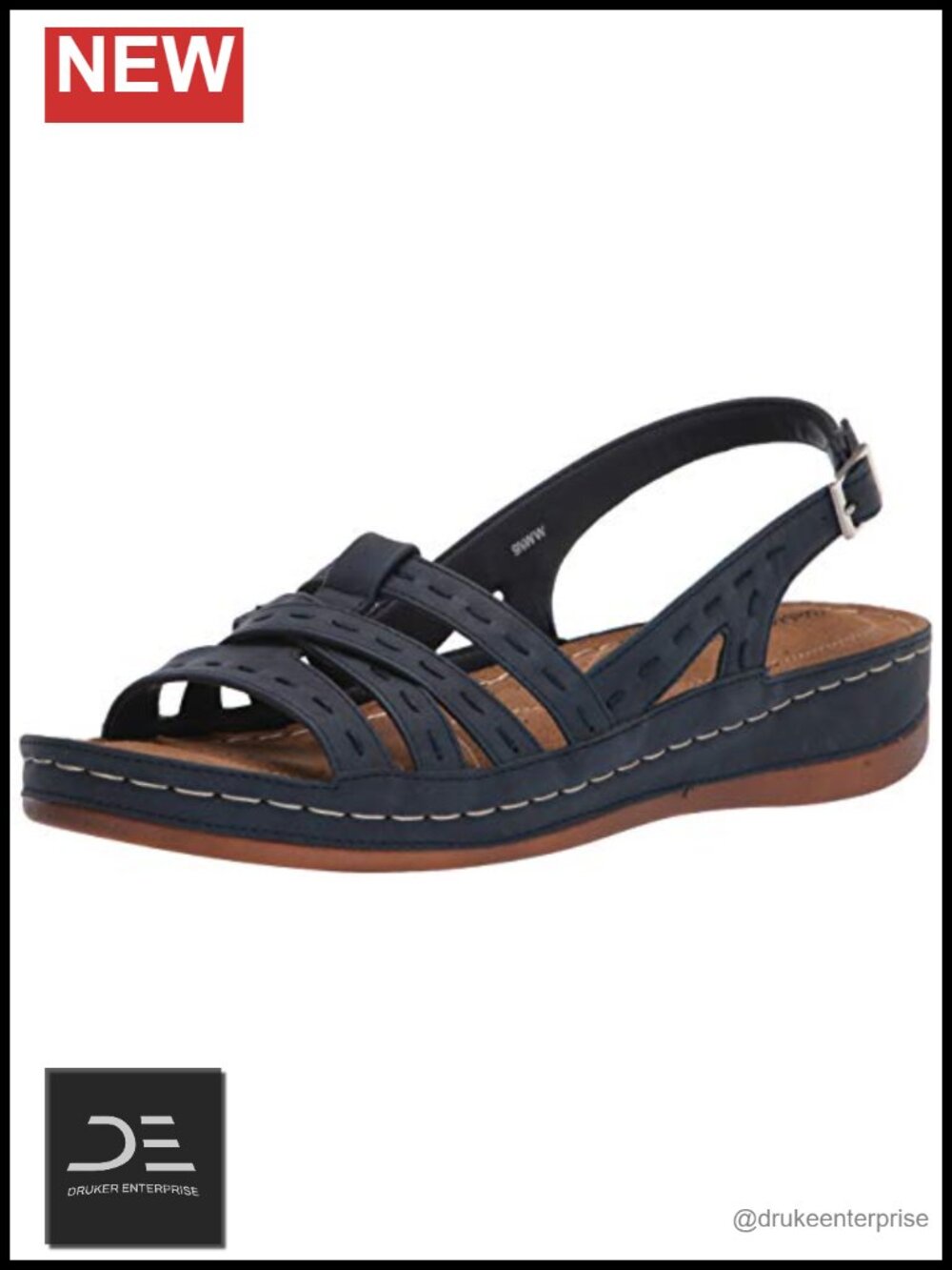 Women's Slingback Sandal with 1" Heel, Padded Insole, Adjustable Buckle